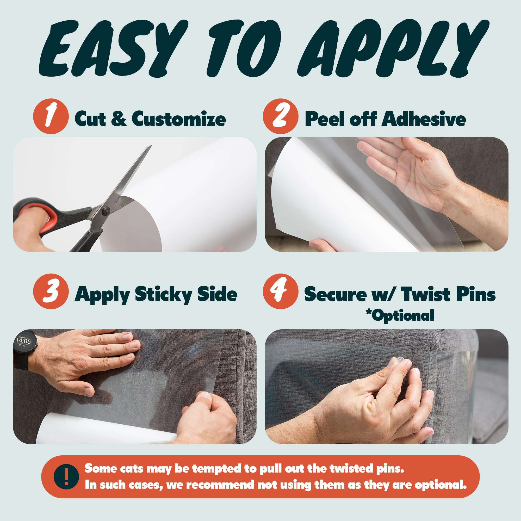 Fixzilla Anti Cat Scratch Furniture Protector, 16-Pack Couch Protector From Cat Claws - Heavy-Duty, Easy-To-Apply Scratching Det